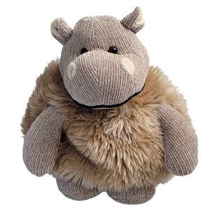 Rich Hippo Plush Stuffed Animal Toy Tan Corduroy Shaggy Faux Fur Round Chubby